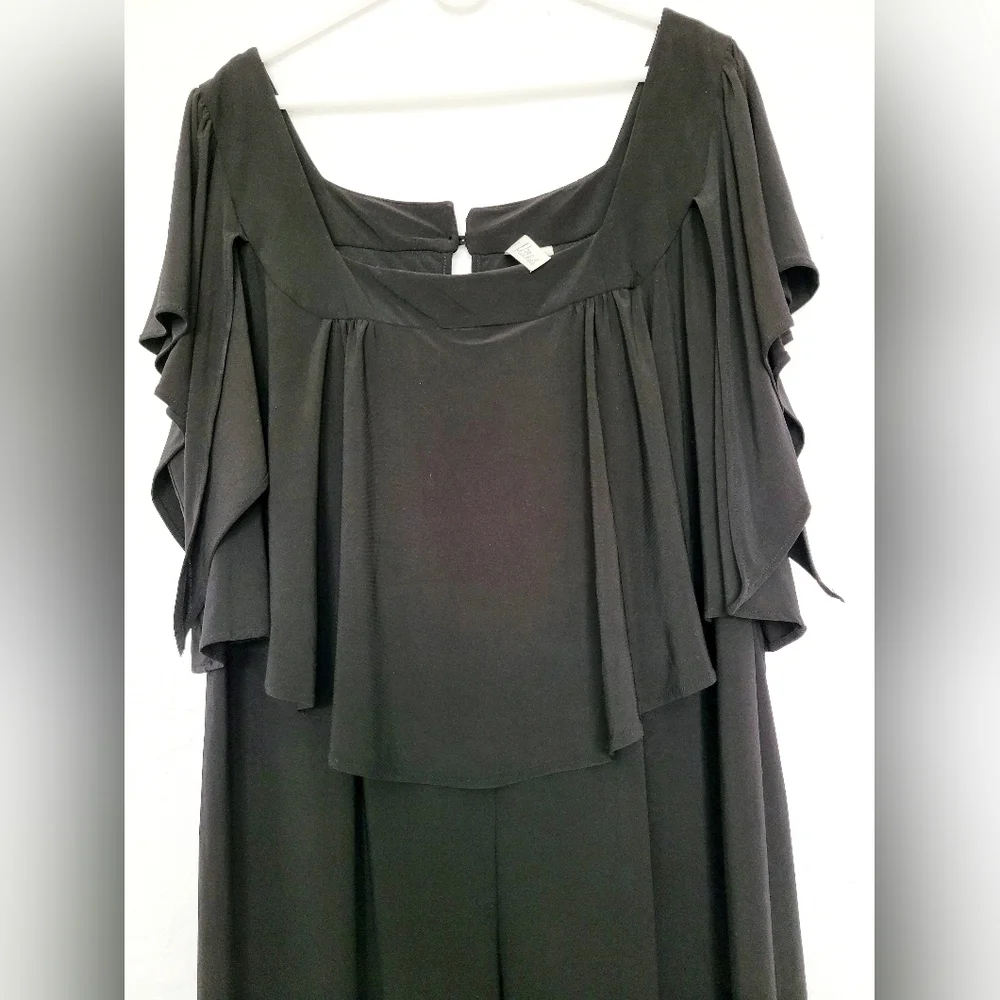 Emma & Michelle Plus Size Jumpsuit Stretch Pull On Flutter Sleeves Black 3X - Picture 4 of 16